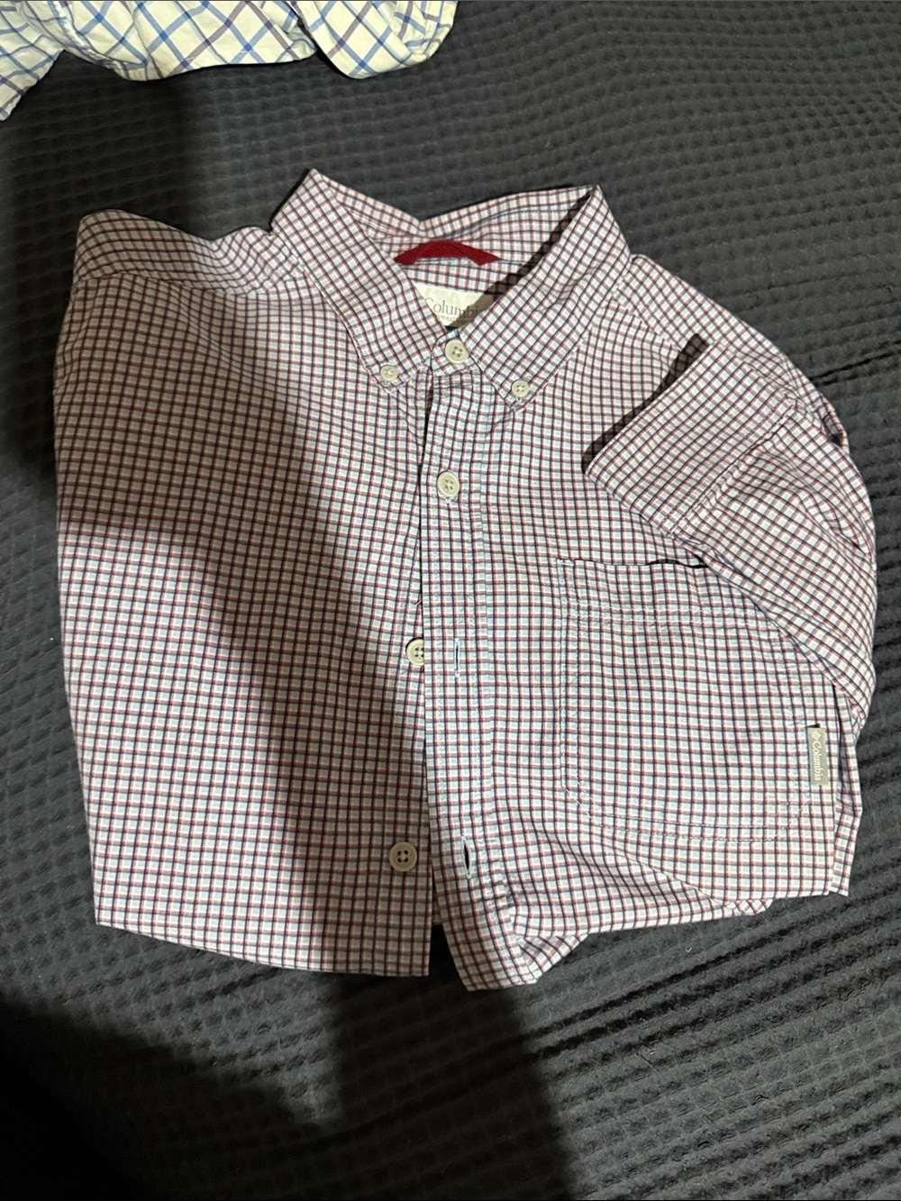 Columbia Men's Red and White Checked Button-Down Shirt
